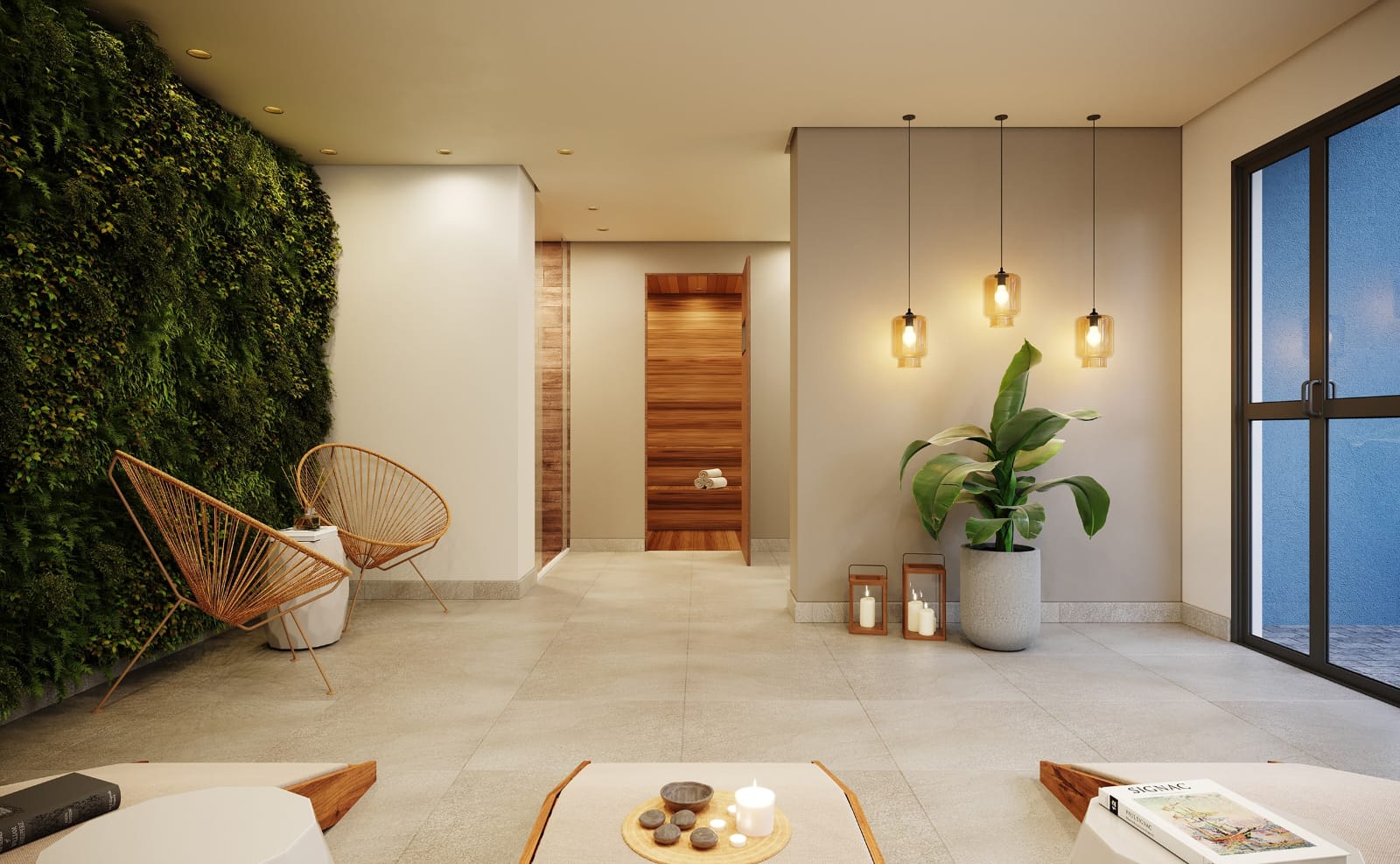 Perspectiva do spa e sauna