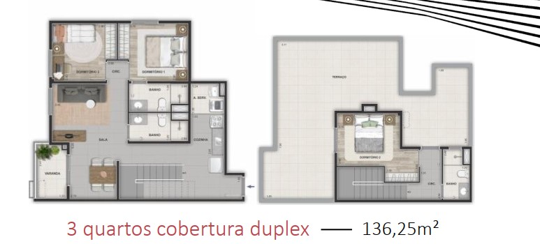Planta de cobertura duplex de 3 quartos do Américas 19
